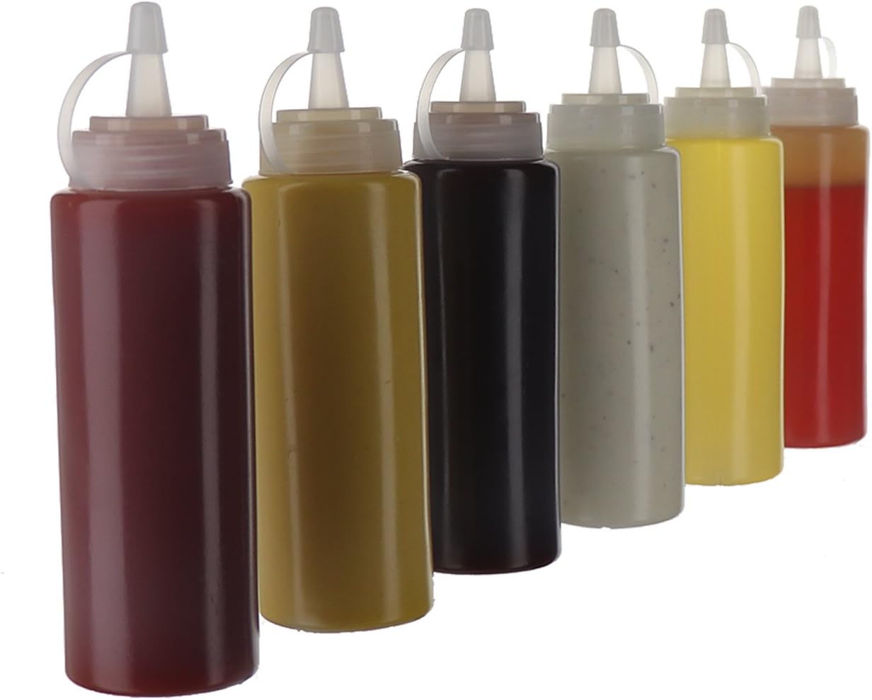 Oaklyn Squeeze Bottles 8oz 6 Pack - Reusable Condiment Bottles for Sauces Liquids BPA-Free Leak Proof Design, Easy to Clean Plastic Squeeze Bottles with Nozzle