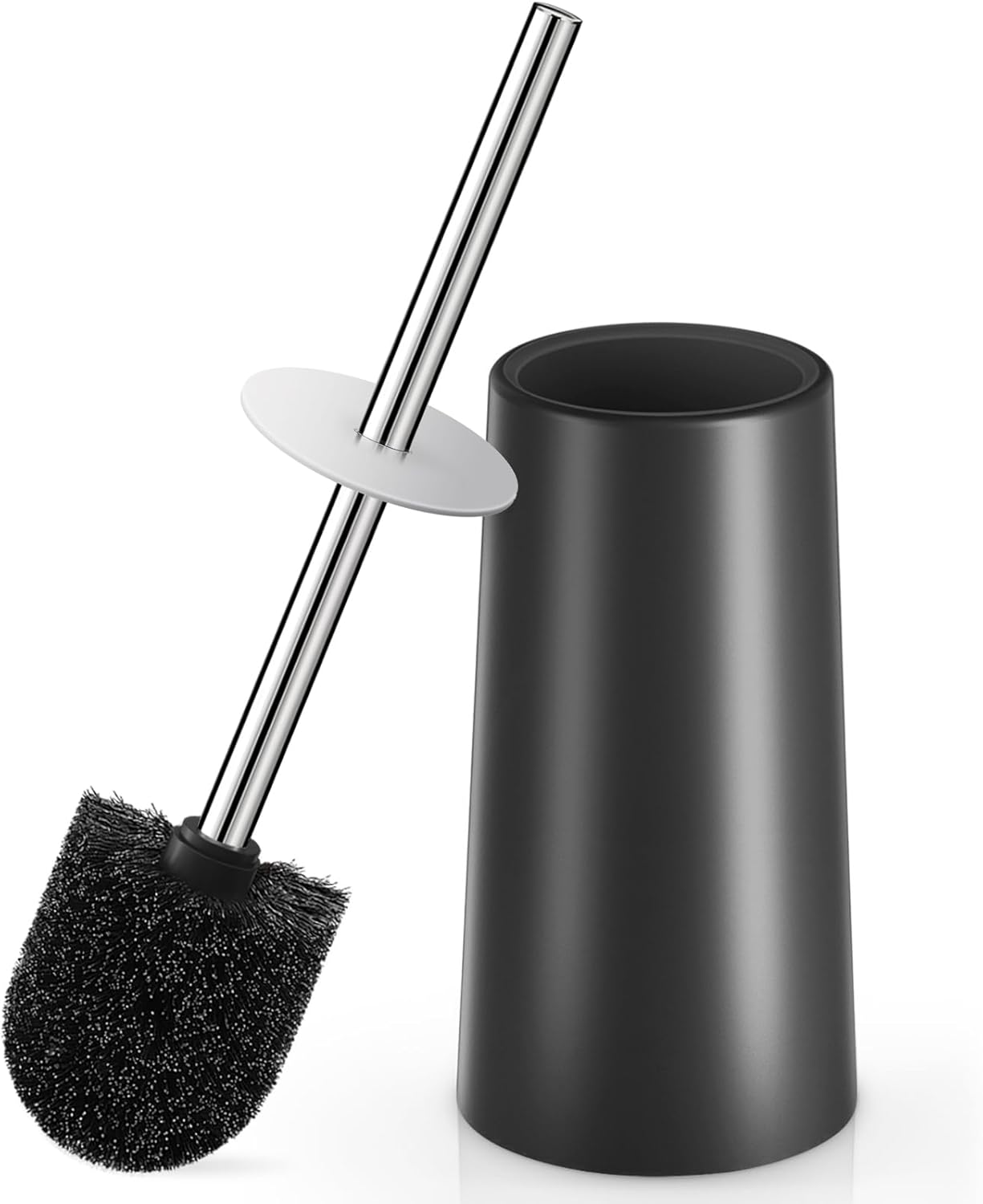 Toilet Brush and Holder, Toilet Brush with 304 Stainless Steel Long Handle, Toilet Bowl Brush for Bathroom Toilet-Ergonomic, Elegant,Durable（Black）