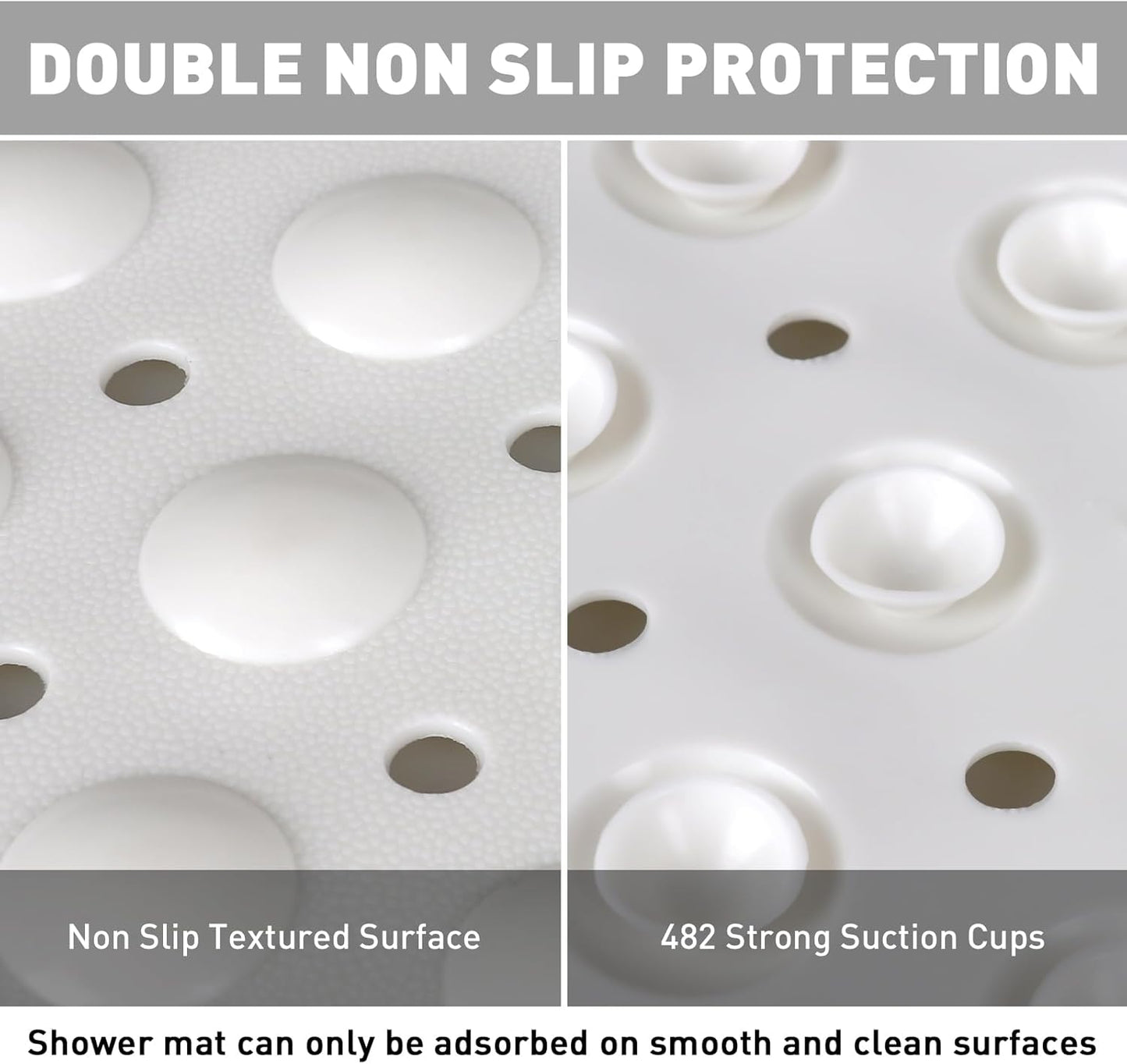 Shower Mat Non Slip: 47.2 x 31.5 Inch Extra Large TPE Shower Mats for Inside Shower - Anti Slip Shower Stall Matt with Drain Hole and Suction Cups for Elderly