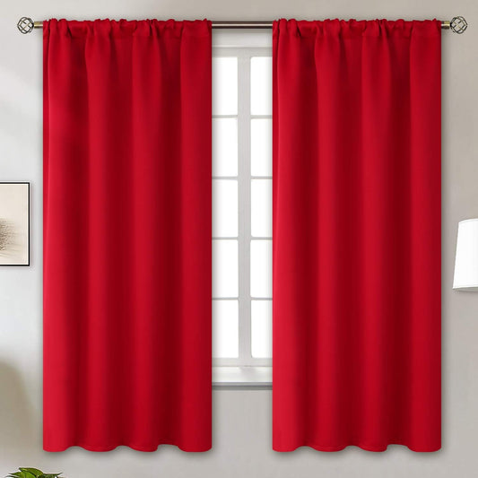 BGment Red Blackout Curtains 63 Inches Long for Bedroom - Thermal Insulated Drapes with Rod Pocket Room Darkening Christmas Decorative for Living Room, 42 x 63 Inch, 2 Panels