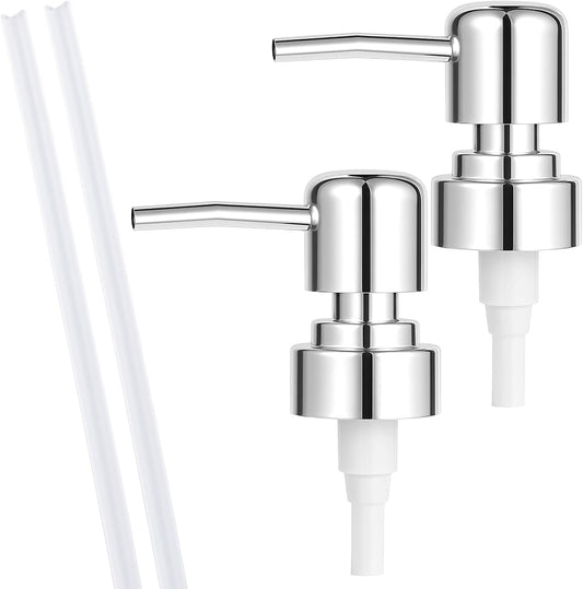 2 Pack Soap Dispenser Pump Replacement Top Dispenser Pumps Refill Dispensers Liquid Hand Soap Dispensers Soaps Pumps Replacement for Lotion Regular Glass Mouth Bottles, Silver