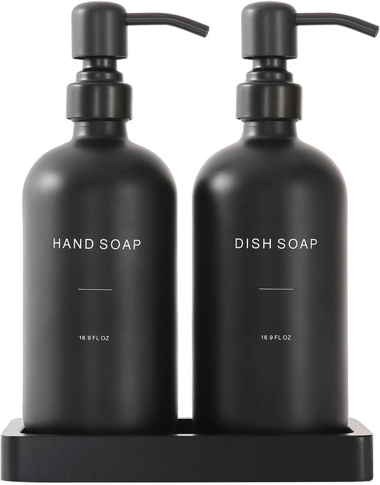 Matte Black Soap Dispenser Set, Kitchen Soap Dispenser Set with Black Stainless Steel Pump, Perfect for Kitchen Decor and Accessories. (Black)