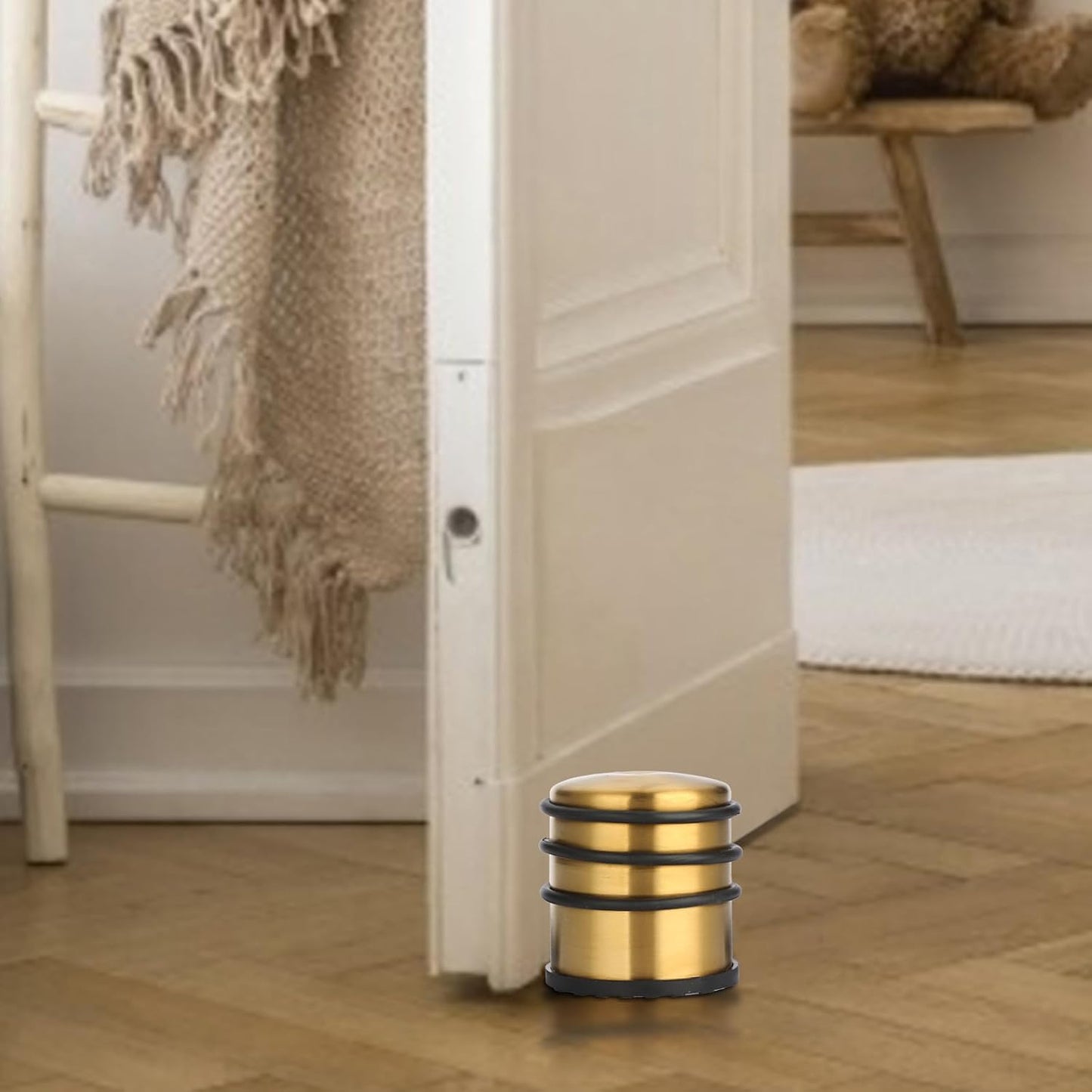 Sumnacon Heavy Duty Floor Door Stopper No Drill - Durability Stainless Steel Door Stop with Anti-Skid Rubber - Contemporary Safety Doorstop for Home Office Commercial Industrial,Gold