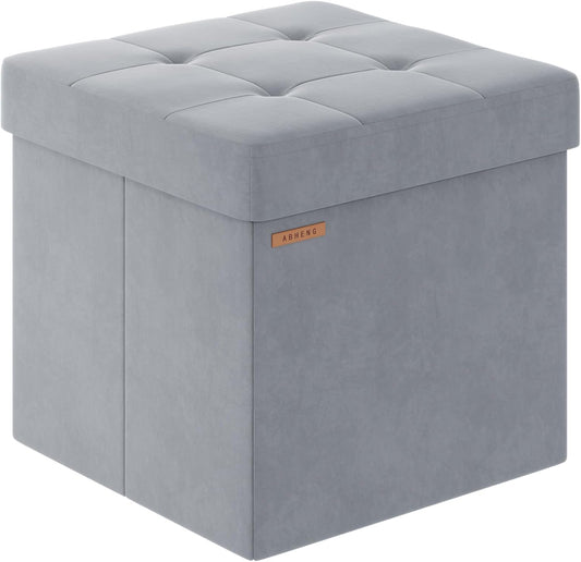 Folding Storage Ottoman, Velvet Storage Bench, Footrest, Footstool, for Living Room, Bedroom and Office,15 x 15 x 15 Inches, 300 kg Load Capacity, Dove Gray UASND04G