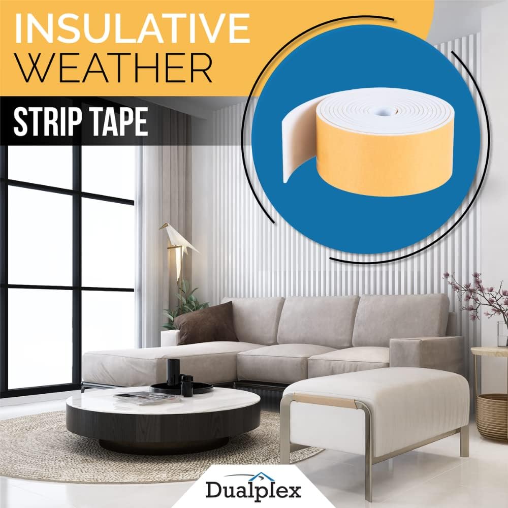 High Density Foam Weather Stripping Door Seal Strip Insulation Tape Roll for Insulating Door Frame, Window, Air Conditioner | Self Adhesive Sealing Weatherstrip (4 in x 1/8 in x 10 Ft, White)