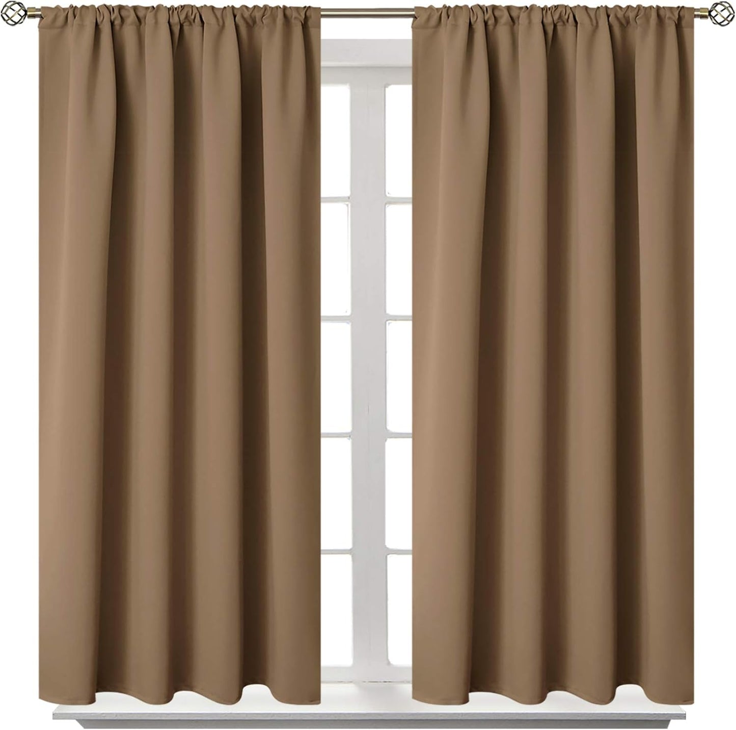 BGment Taupe Blackout Curtains 54 Inches Length - Thermal Insulated Rod Pocket Short Room Darkening Curtain for Bedroom Kitchen, 42 x 54 Inch, 2 Panels
