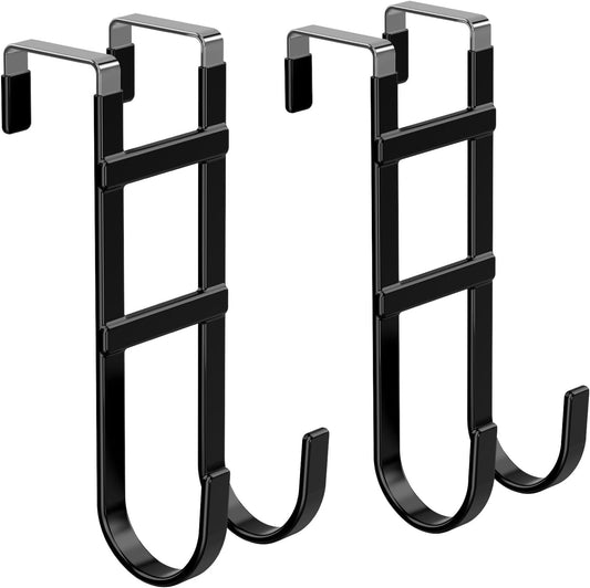 FYY Over The Door Hooks - 2 Pack Heavy Duty Dual-Hook Organizer Hanger with Non-Slip Rubber for Towels, Clothes, Hats & Bags Use in Bathroom, Bedroom, Kitchen - Fits Interior Doors Up to 1.6" Black
