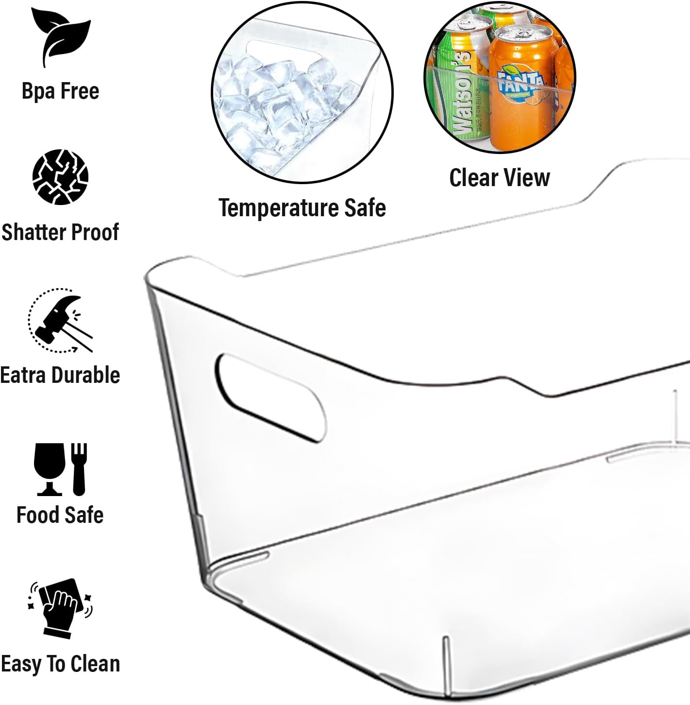 Clear Plastic Storage Bins for Kitchen Organization or Pantry Organizers and Storage, Freezer Fridge Organizer Storage Containers Bin for Organizing Refrigerator Medicine Closet Cabinet Organizers