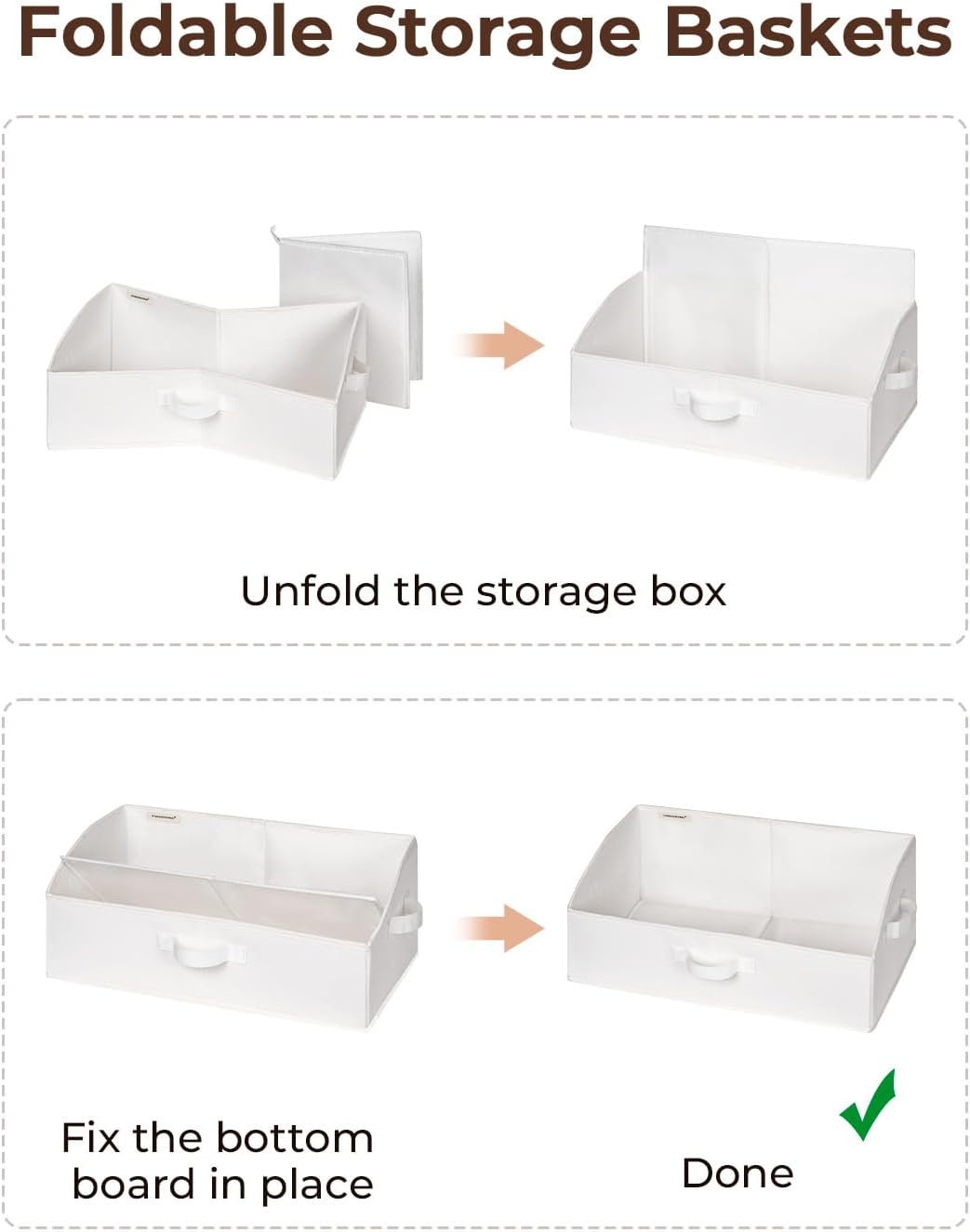 StorageWorks Closet Storage Bins, Trapezoid Organizer Box for Shelves, Fabric Clothes Bin, Foldable Organizing Baskets with Handles, Large, White, 3-Pack