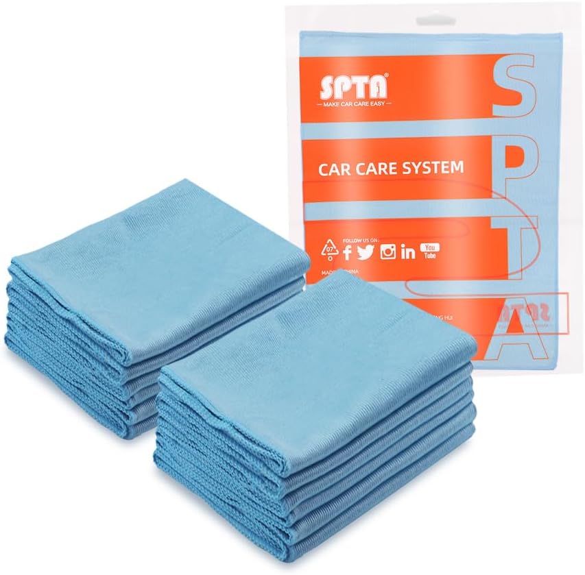 SPTA Ultra Fine Microfiber Cloths for Glass, 12 Pack Microfiber Glass Cleaning Cloth, 16 InchX16 Inch, 300GSM, Lint Free Quickly Clean Window, Glasses, Windshields, Mirrors, and Stainless Steel, Blue