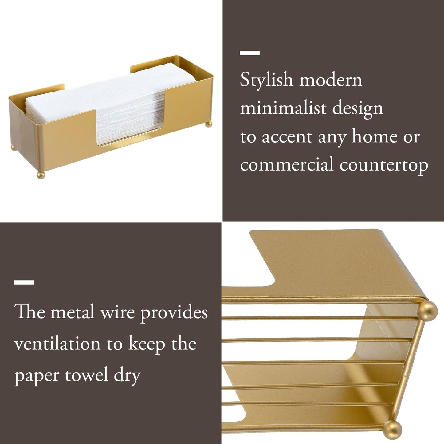 MyGift Modern Brass Tone Metal Tabletop Folded Hand Towel Holder, Commercial Countertop Tissue Dispenser Tray for Trifold, C-Fold and Z-Fold Towels, Set of 2