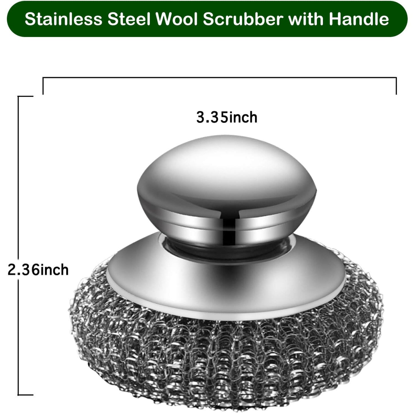 Steel Wool Scrubber with 2 Handles & 3 Replacement Wire Sponge(Scouring Pads) - Stainless Metal Cleaner Heavy Duty Brush for Pots, Pans, Cast Iron, Grill, Sink, Dishes, Stove, Kitchen Deep Clean