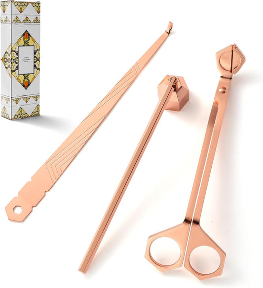 3-in-1 Candle Accessory Set, Wick Trimmer, Candle Snuffer, Wick Spoon, Stainless Steel Material Perfect for Candle Lovers(Rose Gold)