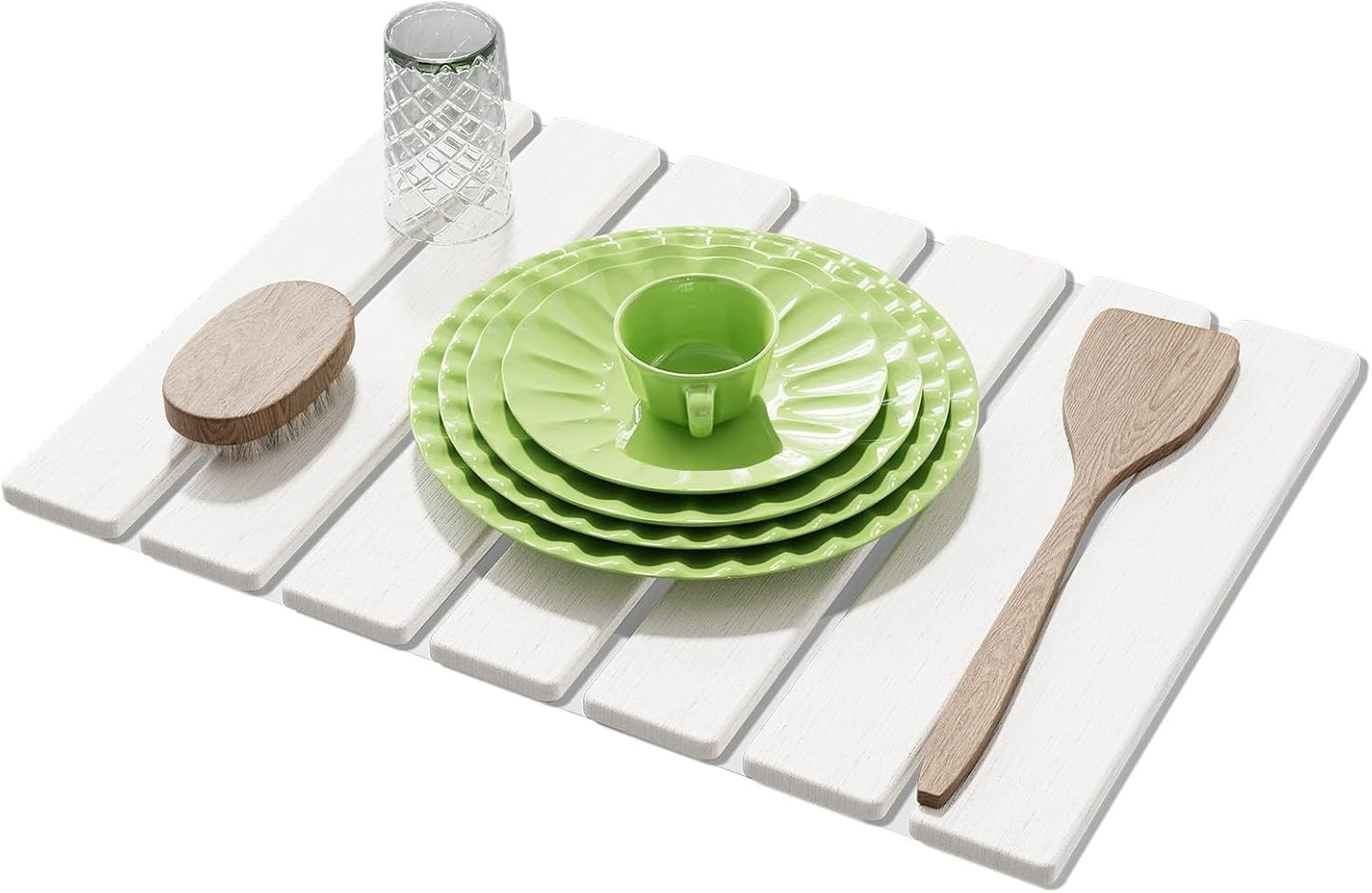 Large Stone Dish Drying Mats for Kitchen Counter,15.5''x11.8'' Foldable Quick Dry Stone Mat Kitchen,Eco-Friendly,Absorbent Diatomaceous Earth Mats for Dishes Bottles Cups Bathroom Any Countertop-White