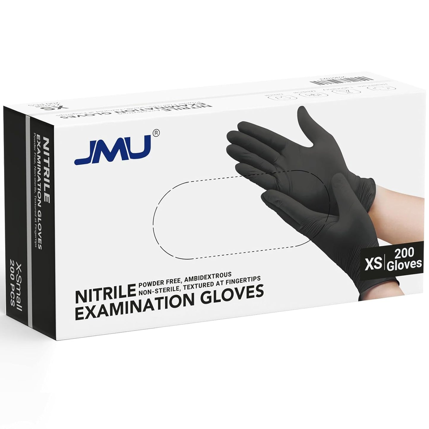 JMU Black Nitrile Gloves 200/Box, 3.5Mil Disposable Nitrile Exam Gloves, Latex Free Powder Free, Food Safe Gloves, XS