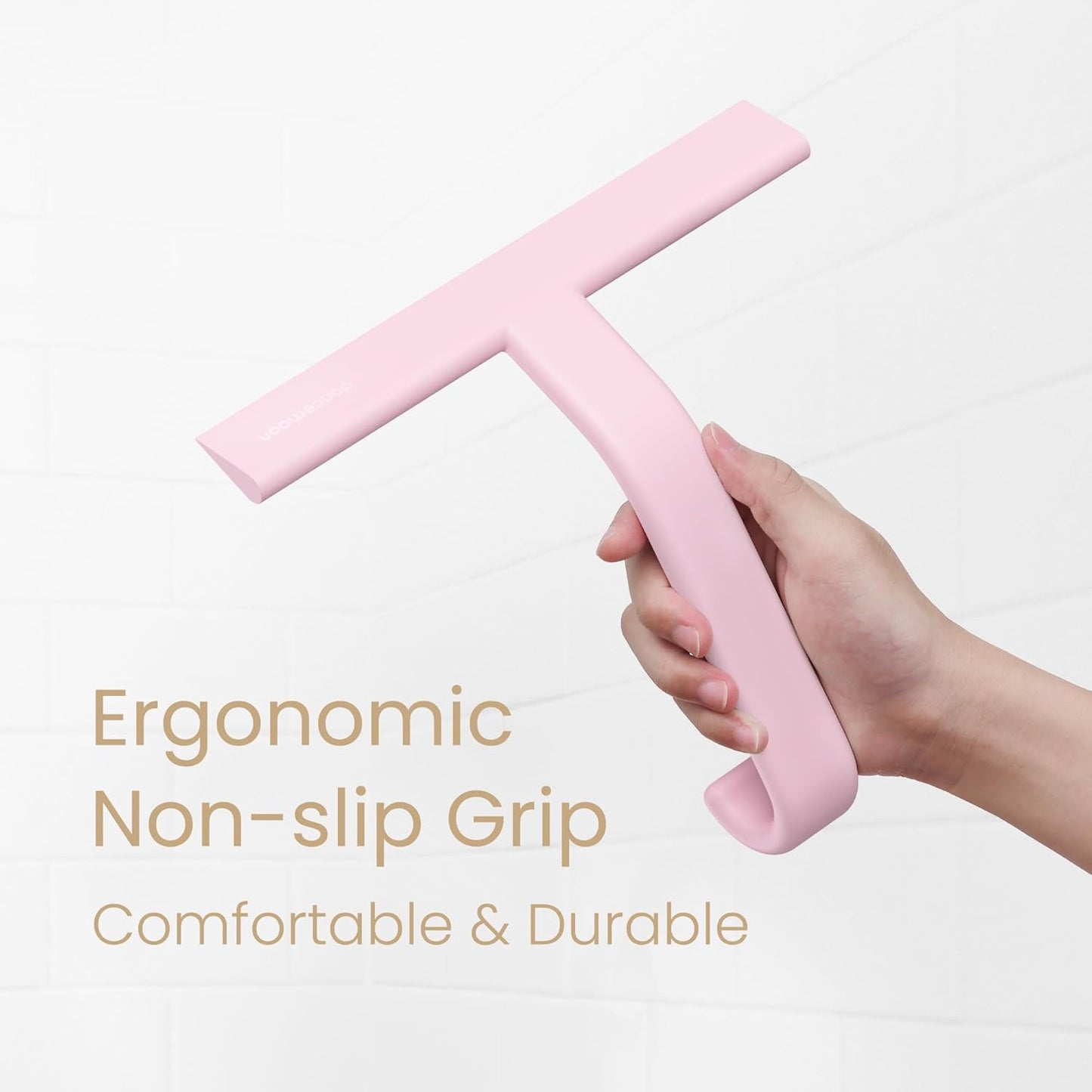 dancemoon JustHang Shower Squeegee for Glass Doors, All-one-Piece Silicone with Built-in Hook Design for Easy Hanging and Cleaning, 10 Inch Pink