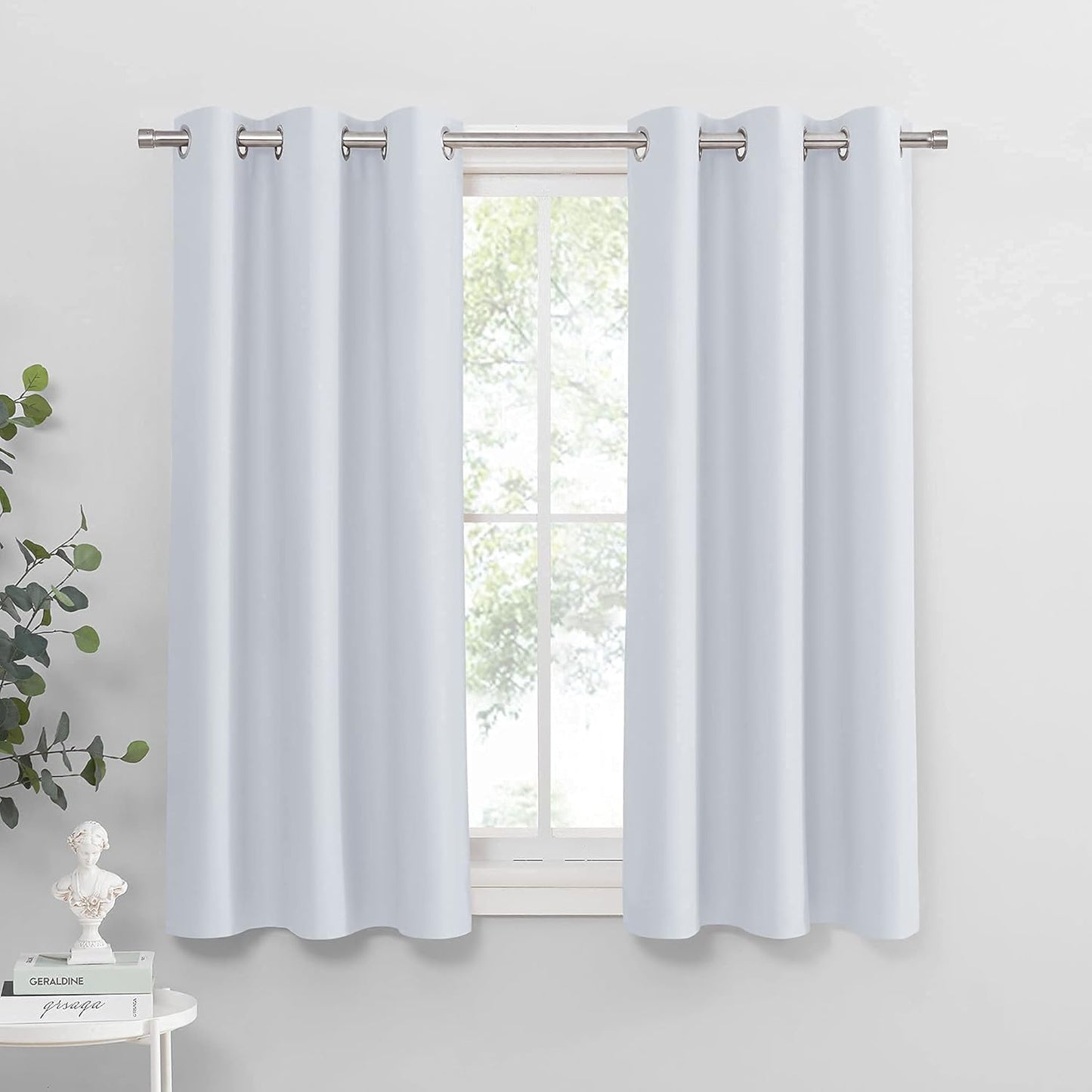 PONY DANCE White Window Curtains - Home Decor Panels Elegant Chrome Heavy-Duty Decorative Light Blocking Draperie for Kitchen & Bedroom, 42 by 54 inches, 2 PCs