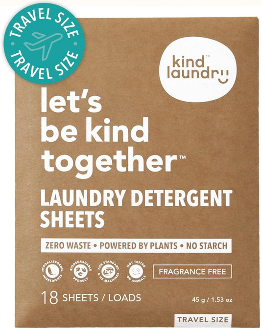 Kind Laundry Detergent Sheets with Stain-Fighting Enzymes - Plant Powered Eco-Friendly Laundry Soap Sheets - Home or Travel Laundry Detergent Fragrance Free, 18 Loads (Mom's Choice Award Winner)