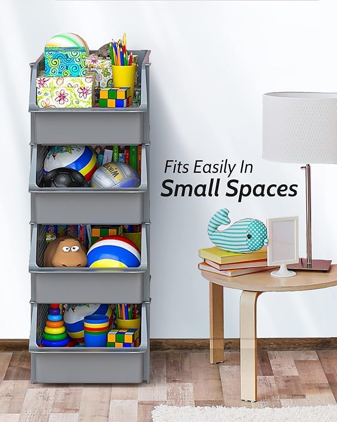 Skywin Plastic Stackable Storage Bins for Pantry - 12 Pack Stackable Bins For Organizing Food, Kitchen, and Bathroom Essentials (Light Grey)