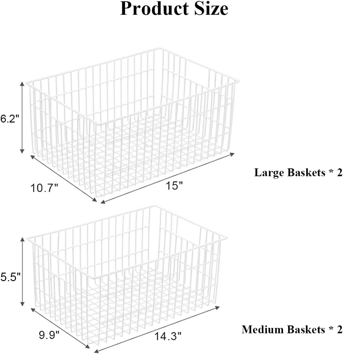 Orgneas Freezer Organizer Bins, Upright Freezer Basket Drawer Organizer Bins, Better Air Circulation Metal Wire Storage Container Bin For Chest Deep Freezers, Easy Sort & Get Food, 2 Large 2 Medium