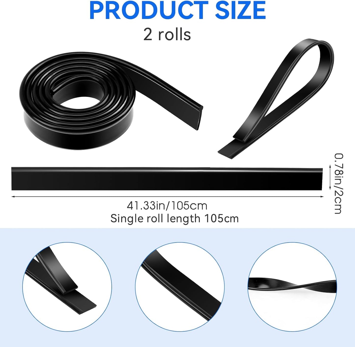 2 Roll Rubber Squeegee Replacement Blades, 41 Inch Squeegee Blade Silicone Squeegee Rubber Replacement Black Squeegee Scrubber Squeegee Refill Blades Head for Windows, Glass Cleaning, Shower Doors