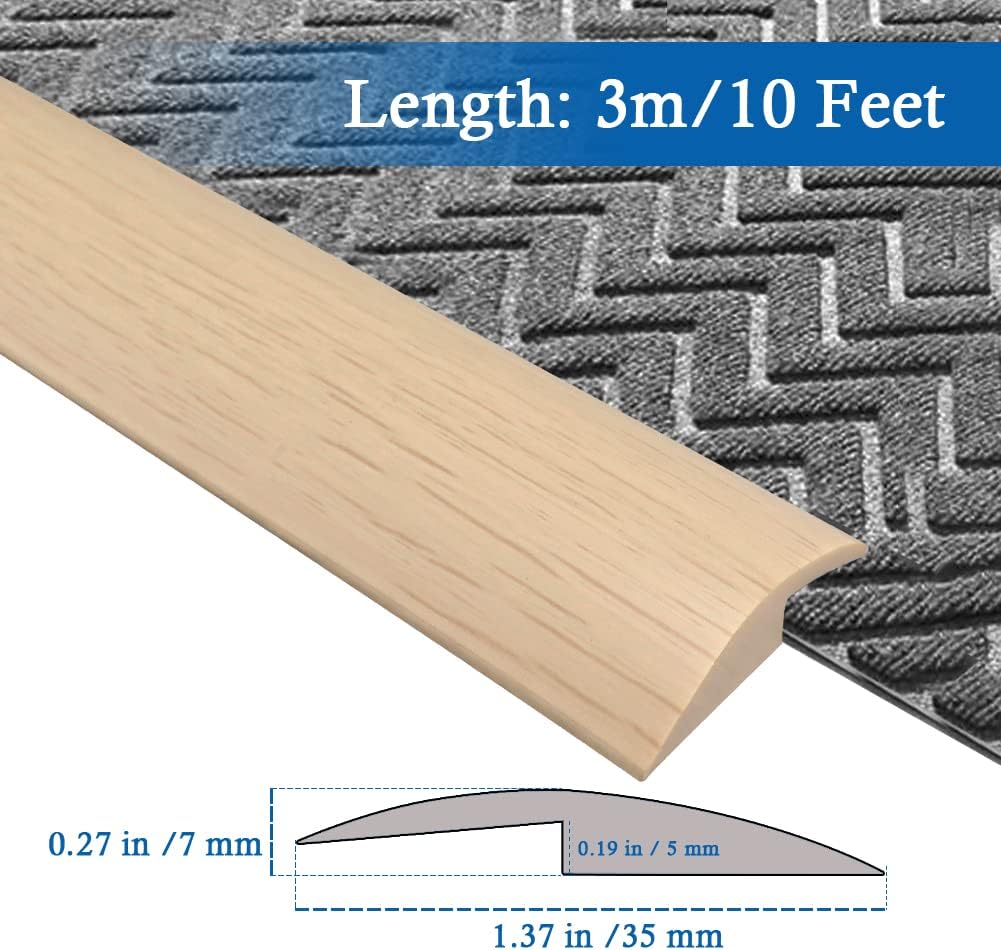 Floor Transition Strip Self Adhesive Carpet & Flooring Transitions Edging Trim Strip PVC Threshold Transitions Suitable for Threshold Height Less Than 5mm (10Ft, Wood Grain Beige-New)
