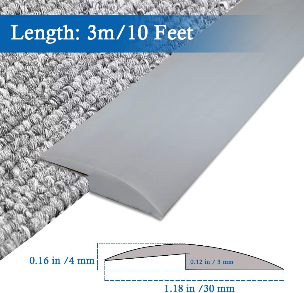 Floor Transition Strip Self Adhesive Carpet & Flooring Transitions Edging Trim Strip PVC Threshold Transitions Suitable for Threshold Height Less Than 3mm (10Ft, Gray)