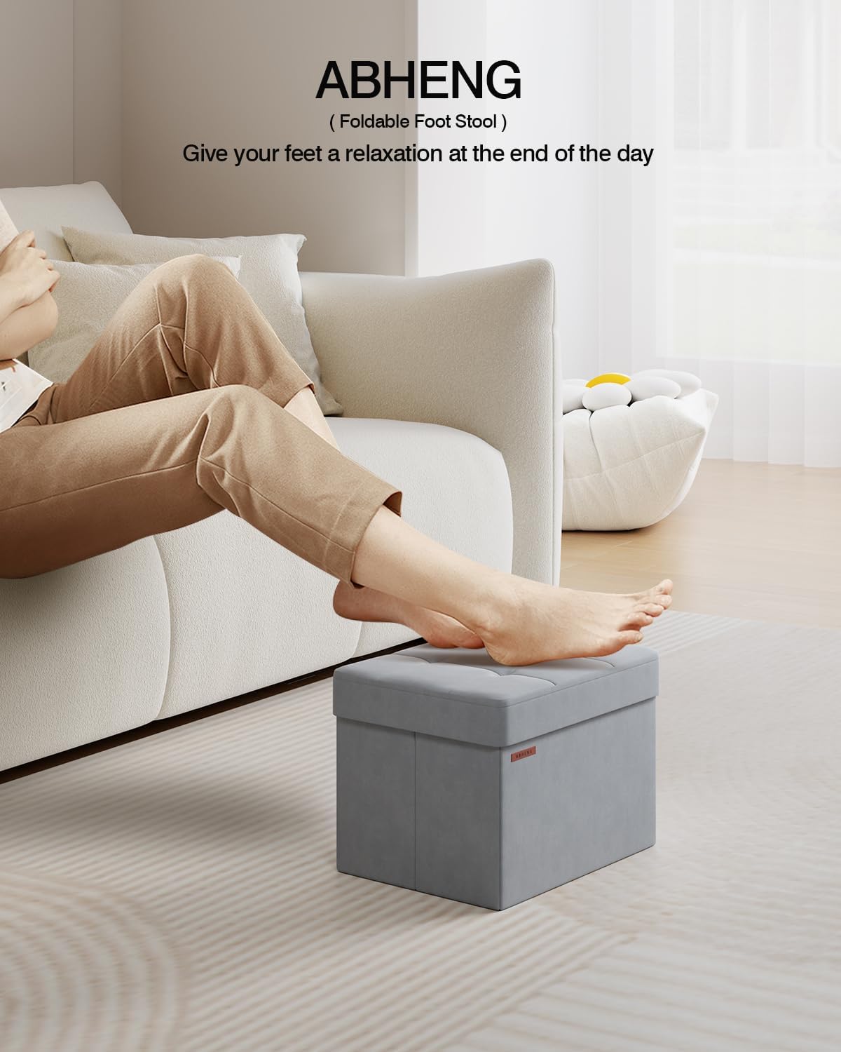 Folding Storage Ottoman, Velvet Storage Bench, Footrest, Foot Stool, for Living Room, Bedroom and Office,12.2 x 16.1 x 12.2 Inches, 200 kg Load Capacity, Dove Gray UASND03G