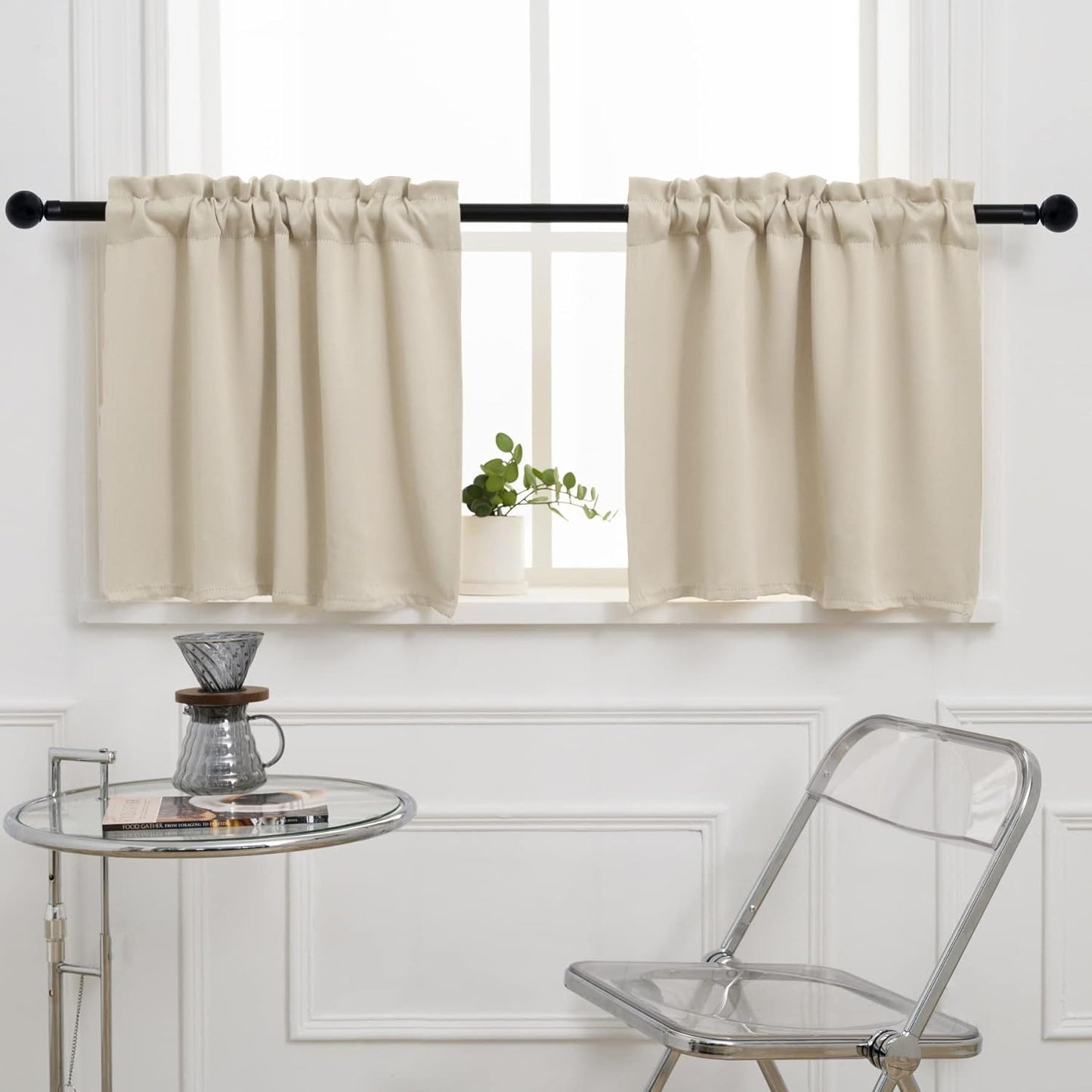 Pickluc Cafe Curtain (Half Window Curtain) 30 Inches Length, Rod Pocket Kitchen Curtain, Short Blackout Curtain for Small Window, 30" Wide and 30" Long, 2 Panels, Ivory
