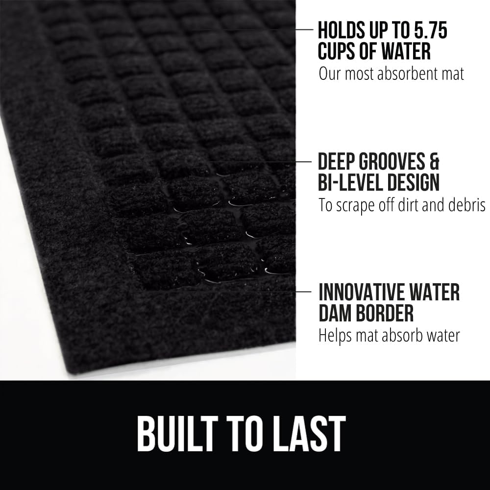 GORILLA GRIP Front Door Mat, 35x23, Indoor Outdoor Ultra Absorbent HydroAbsorb Doormat, Absorbs Up to 5.7 Cups of Water, Stain and Fade Resistant, Rubber Backing Doormats, 2 Pack, Black
