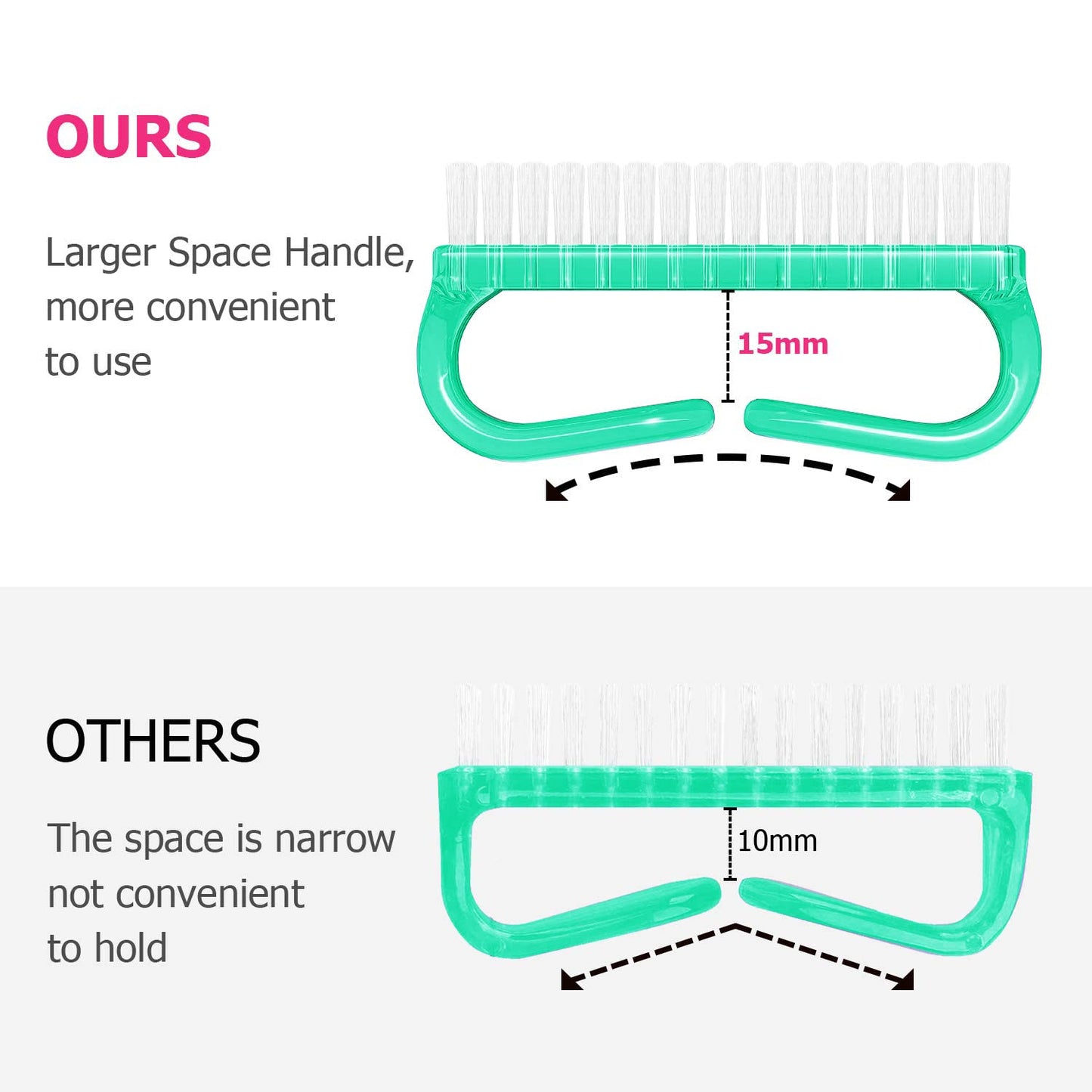 Handle Grip Nail Brush, Hand Fingernail Brush Cleaner Scrubbing Kit Pedicure for Toes and Nails Men Women (4 Pack)