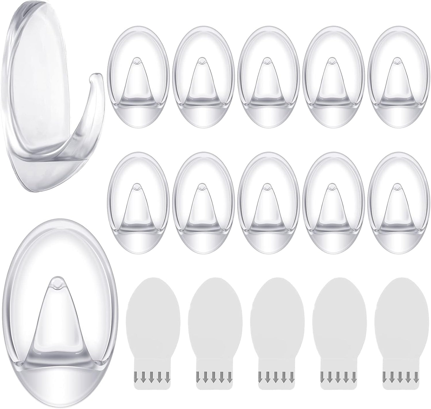 Blulu 12 Pcs Clear Adhesive Hooks for Hanging Wall Hooks Heavy Duty 22 lb Max No Damage Waterproof Transparent Hook with 15 Pcs Self-Adhesive Tapes for Home Bathroom Kitchen Office Wall