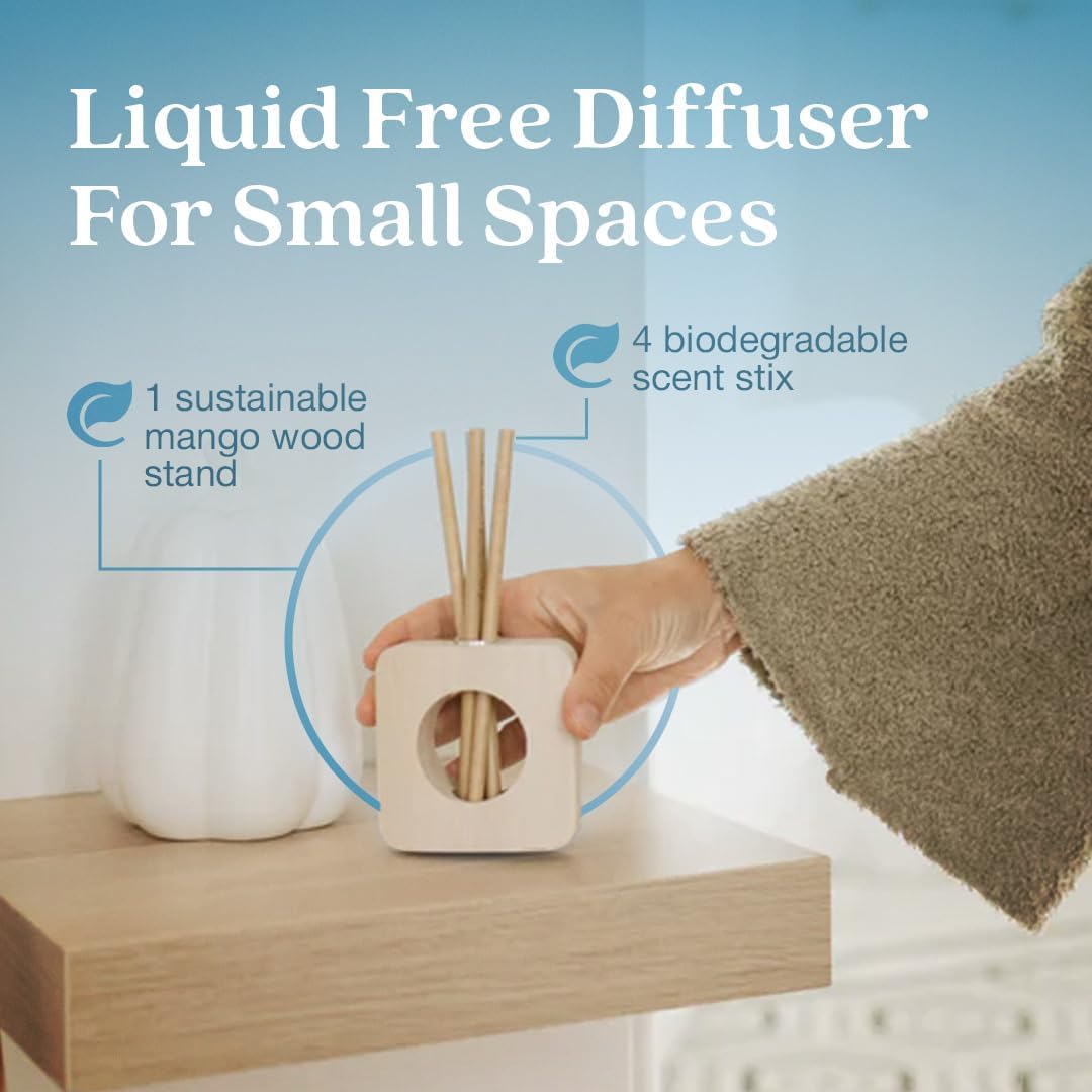 Enviroscent Non-Toxic Air Freshener for Home | Liquid Free Diffuser | Home Fragrance Lasts Over 30 Days | Kit includes 1 Mango Wood Stand & 1 Scent Stix Refill (Spring Water & Lotus)