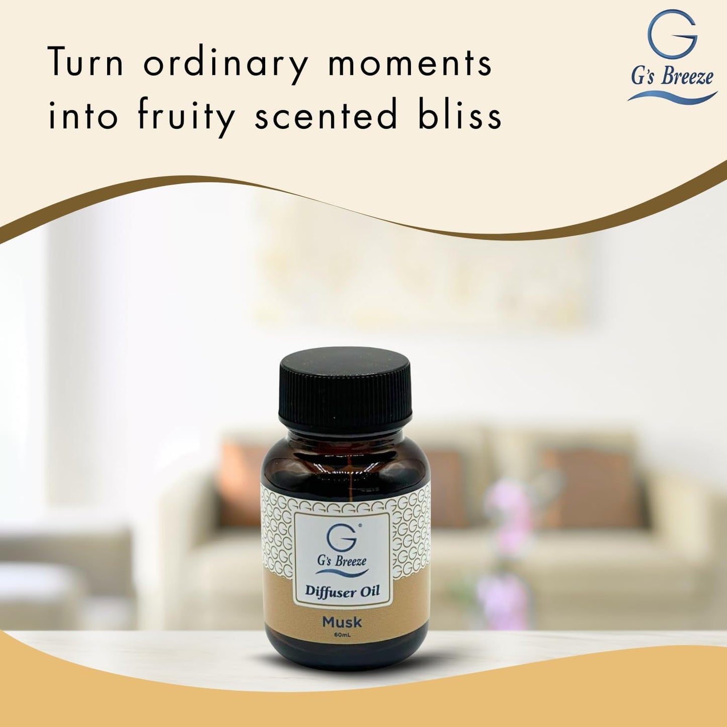 G’s Breeze Musk Diffuser Oil Refill – Warm, Rich & Soothing Musk Scent – Ideal for Bedrooms, Living Rooms, Offices & More – Elevate Your Space with a Timeless Aroma – 60 ML