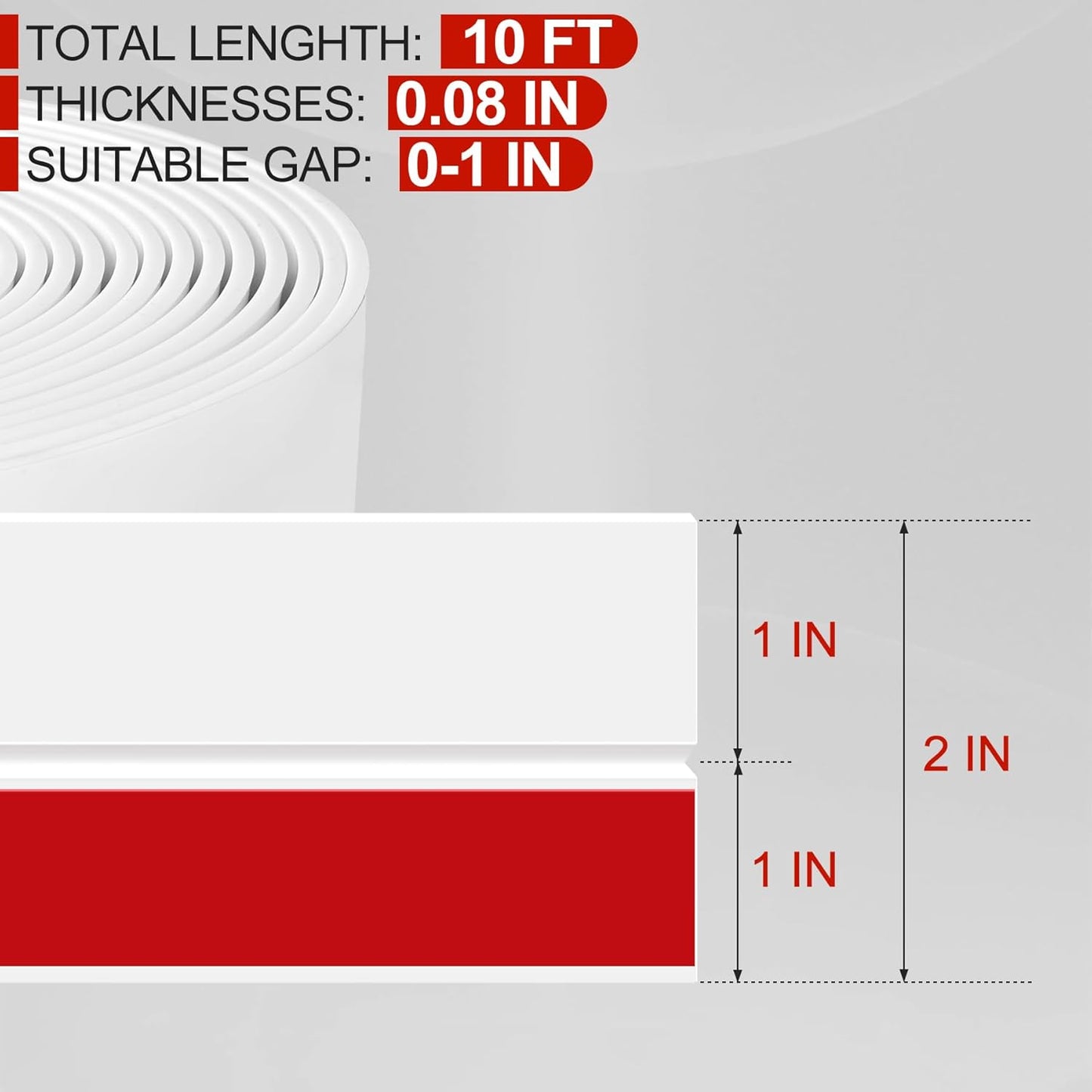 MYFAMIREA Door Weather Stripping 2IN (W) x 10FT (L) Door Draft Stopper Seal Tape Silicone Seal Strip Self Adhesive Shower Sweep Insulation Tape Side Bottom Strip for Sliding Glass Window Gap, White