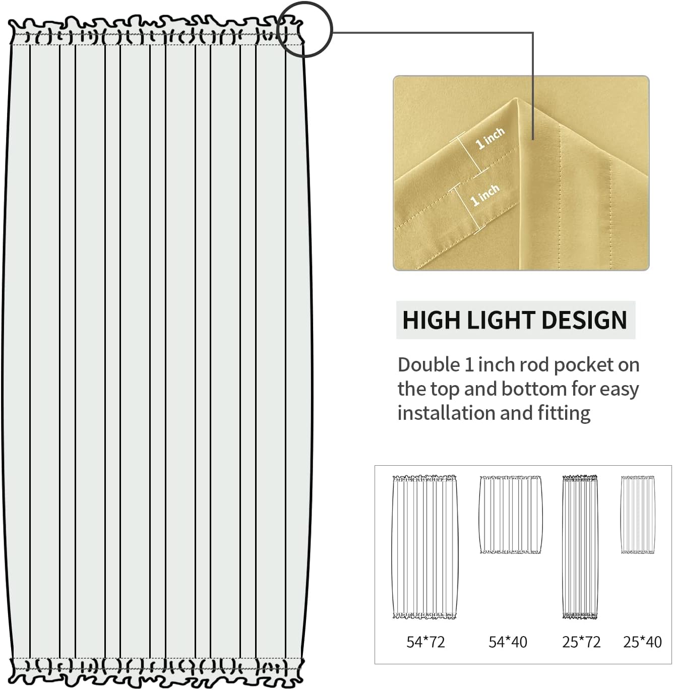 DWCN French Door Curtains – Rod Pocket Thermal Blackout Curtain for Doors with Glass Window, Kitchen and Patio Doors for Privacy, 54 X 72 Inches Long, 1 Curtain Panel with Tieback, Light Yellow