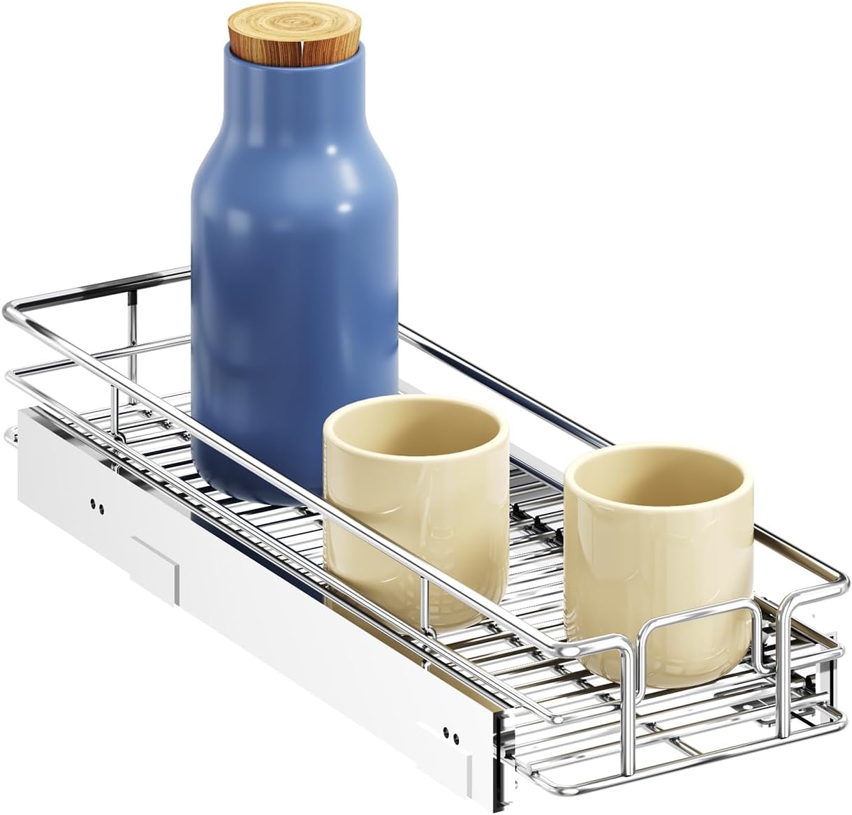 ROOMTEC Pull Out Cabinet Organizer, 1 Tier Black, Kitchen Cabinet Organizers, Slide Out Shelves, Heavy Duty, 5.5" W x 21.5" D x 3.5" H, Expandable, Painted, 1 Count