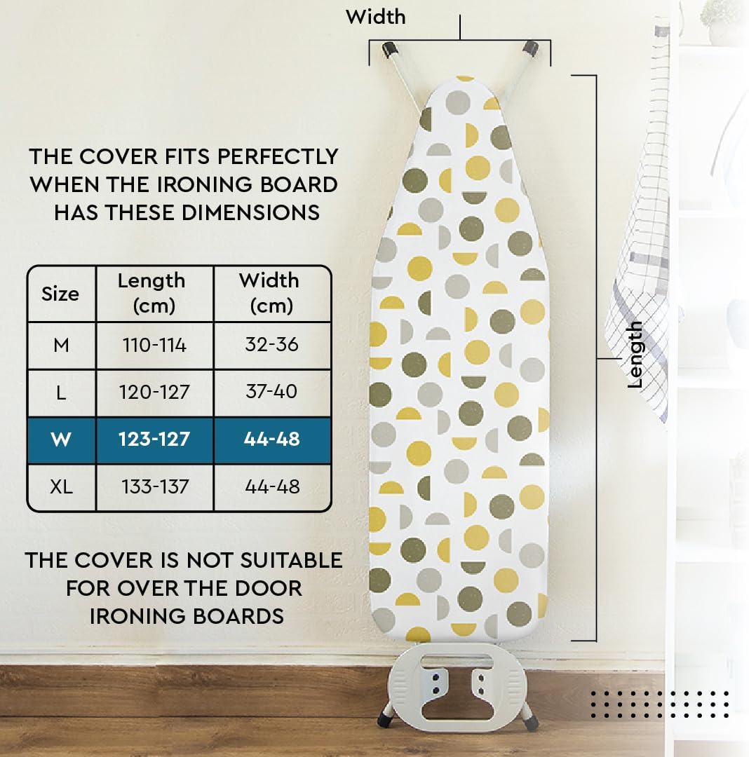 Encasa XO Ironing Board Cover and Pad 49"x18" - Thick 3mm Felt Padding, Drawstring Tightening & Lock, Easy Fit, Scorch & Stain Resistant, Fits Wide Ironing Board - Big Leaves Blue