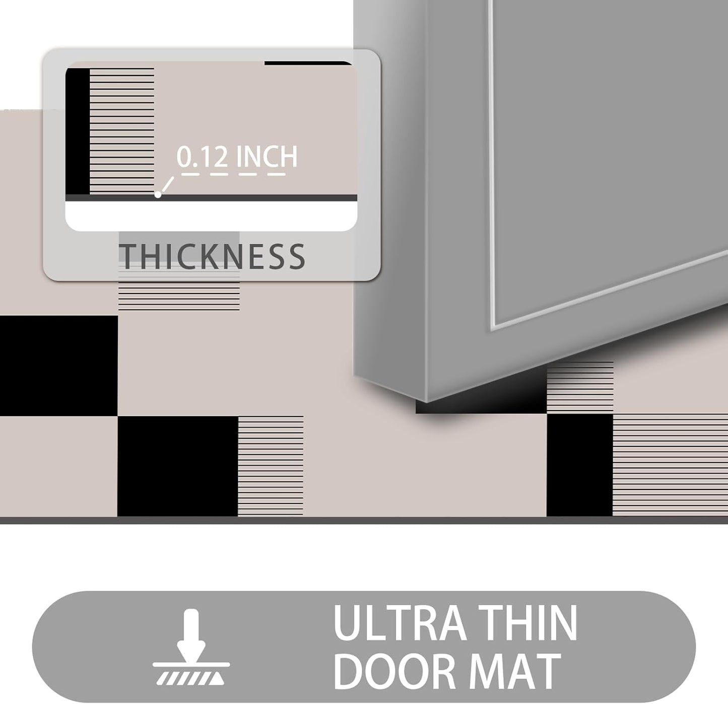 Ultra Thin Door Mat Indoor Entrance, 1/10 in Thin Door Mats for Inside Entry, Non-Slip Rubber Backing Washable Doormat, Fade Resistant, Absorbent, Low Profile Dirt Trapper, 30"X17"