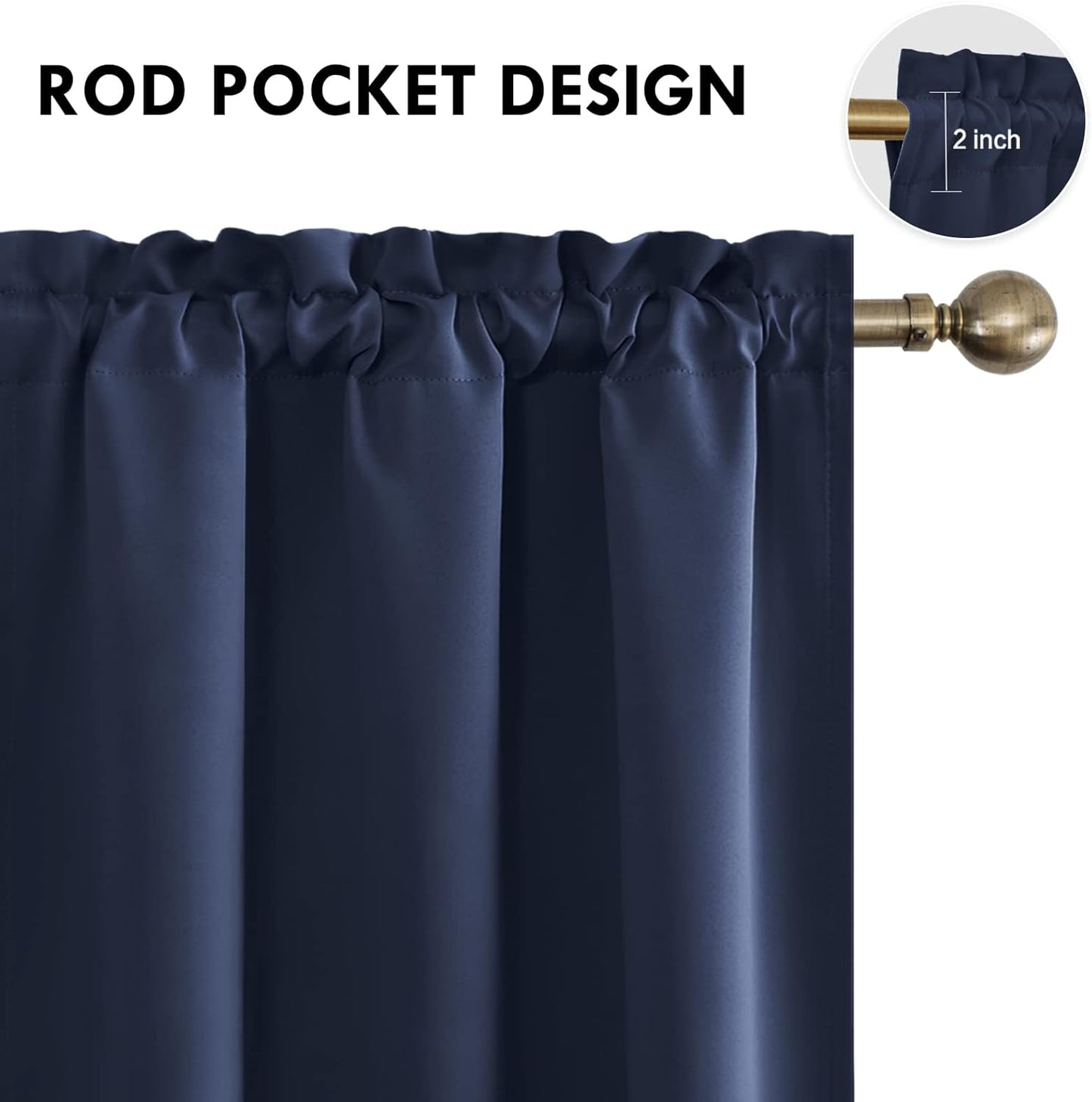 DWCN Blackout Curtains Room Darkening Thermal Insulated Bedroom Curtains Window Curtain Panels, 42 x 84 inches Long, Set of 2 Navy Rod Pocket Drapes