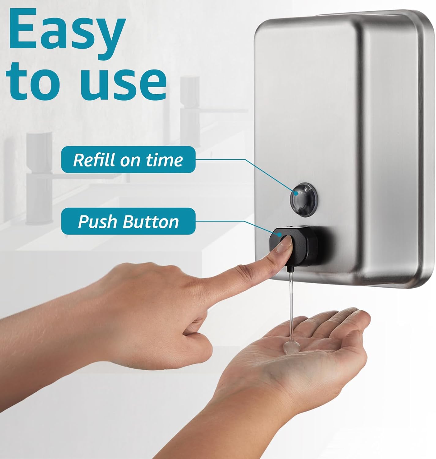 Commercial Wall Mount Soap Dispenser - Stainless Steel Bathroom Hand Soap 38.8oz Liquid - Anti-Leak Pump and Large Capacity Brushed Refillable