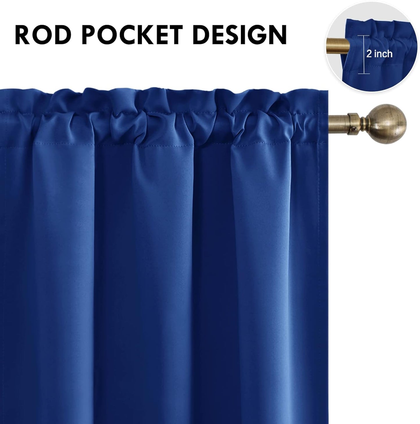 DWCN Blackout Curtains Room Darkening Thermal Insulated Bedroom Curtains Window Curtain Panels, 38 x 63 inches Long, Set of 2 Classic Blue Rod Pocket Drapes