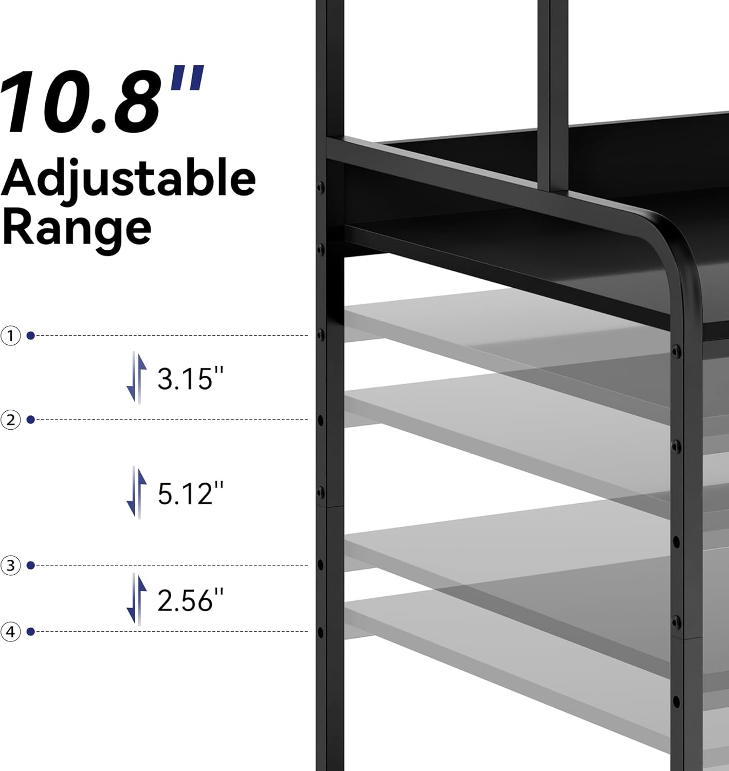 Extra Tall & Large Printer Stand, 24" x 24"x 46'' Height 4 Tier Metal Printer Table for Home Office, Printer Stand with Adjustable Storage Shelf, Rolling Cart for 3D Laser Printer (Black)