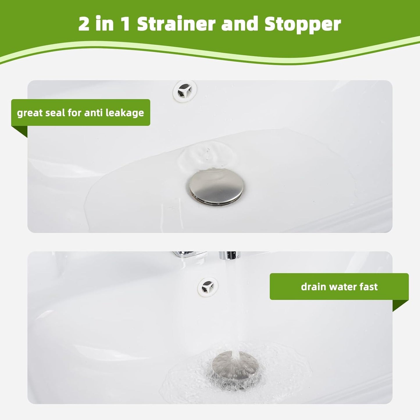 Universal Bathroom Sink Drain Strainer Hair Catcher Upgraded with Removable Stainless Steel Filter Basket, 2 in 1 Pop Up Sink Stopper for 1.1''~2.36'' Sink Basin Hole, Big Cover Cap, Brushed Nickel