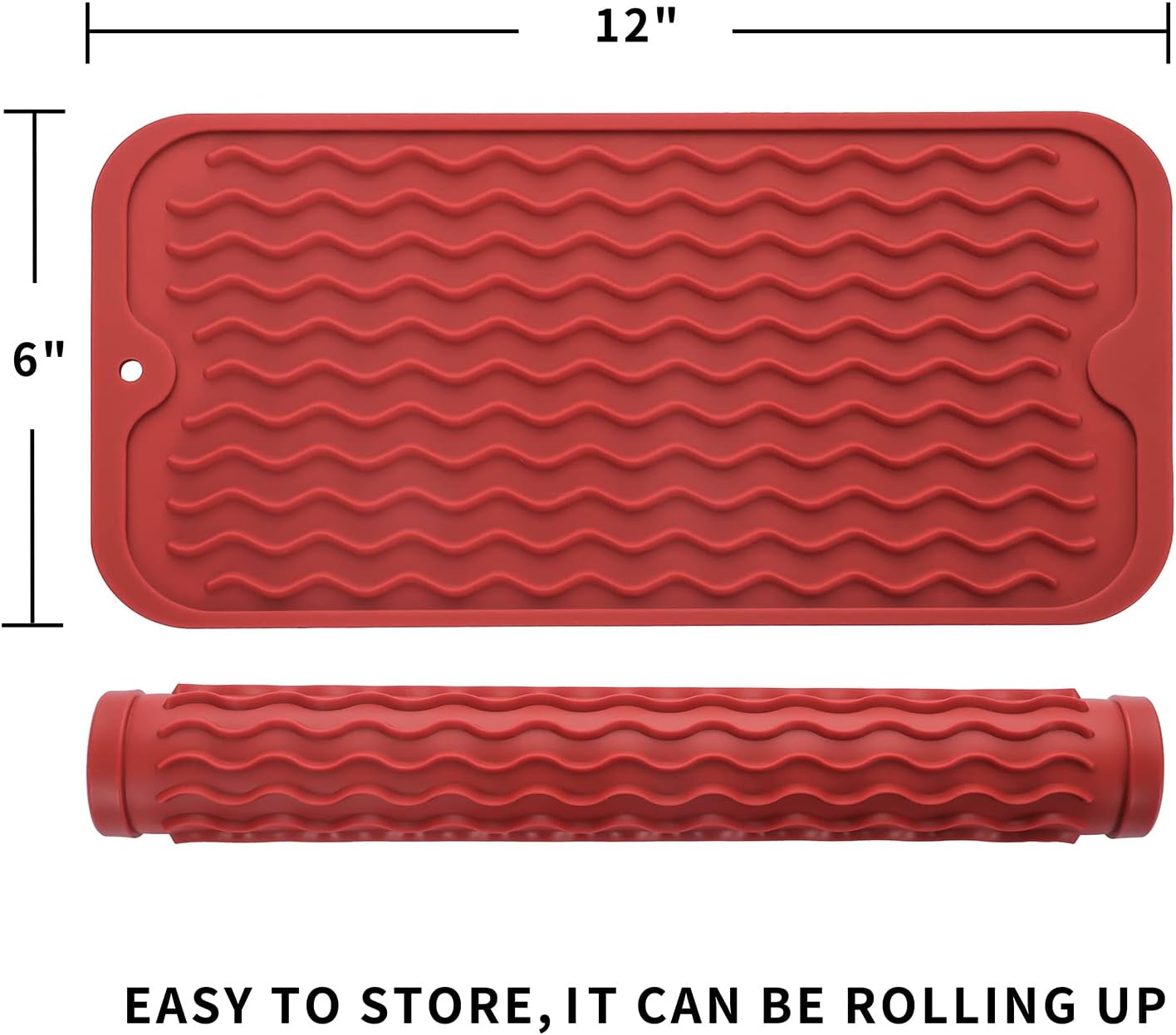 Silicone Dish Drying Mat for Multiple Usage,Easy clean,Eco-friendly,Heat-resistant Silicone Mat for Kitchen Counter or Sink,Refrigerator or Drawer Liner Red S 12 inches x 6 inches