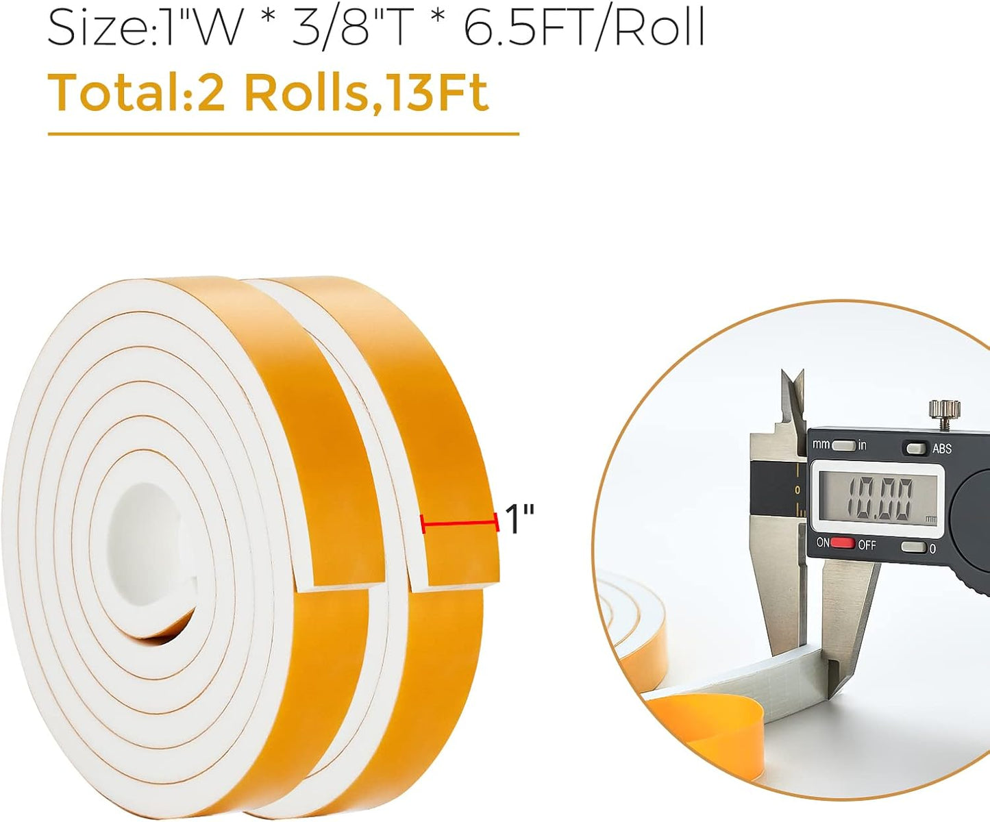 13 Feet Weather Stripping Door Seal, 1" Wide X 3/8" Thick Door Seal Strip High Density Foam Tape Adhesive Strip for Door Soundproofing,Window Insulation (1" x 3/8" x 13FT,White)