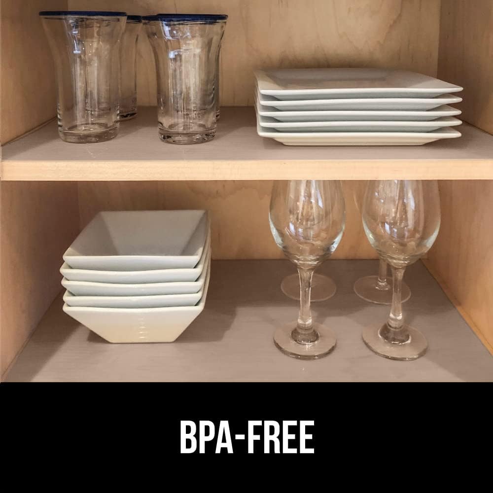 GORILLA GRIP DuraGuard Shelf Liner, 17.5x20 Non-Adhesive Cabinet Liners for Kitchen Drawers, Shelves, Refrigerator, Pantry Storage, Bathroom Closet, Durable Waterproof BPA Free Ribbed Plastic, Beige