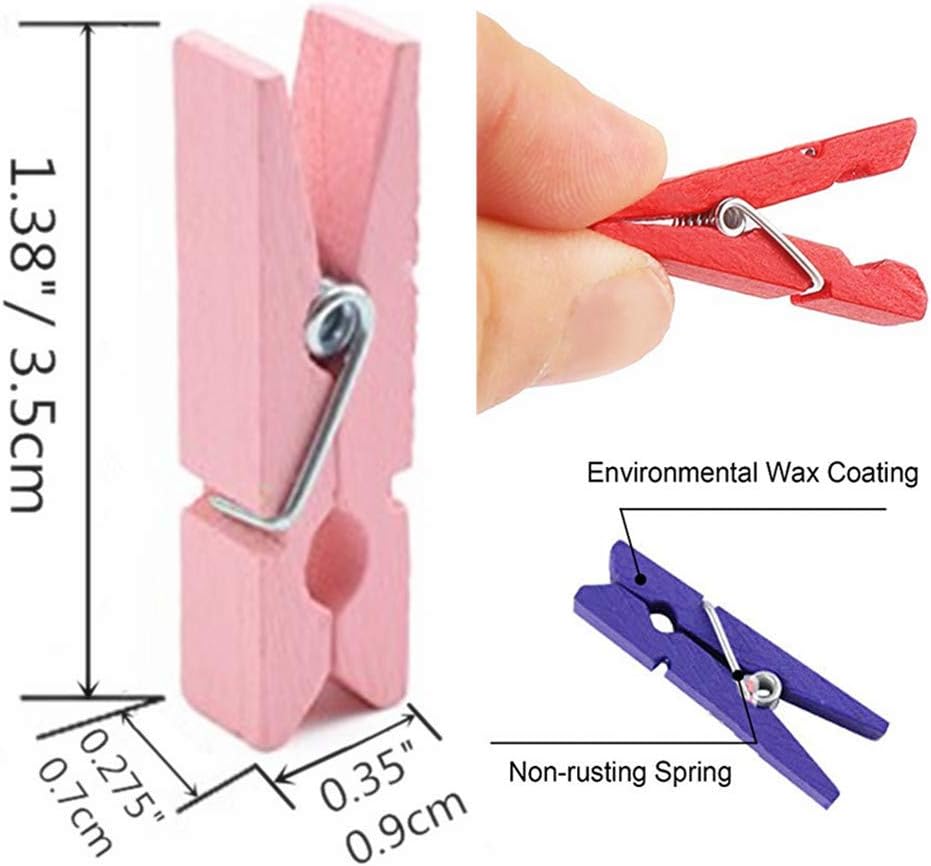 DurReus Tiny Clothes Pins Colorful Hang Up Photographs Drawings Party Clips Decor Baby Shower Game with Twine Pack 50 Pink