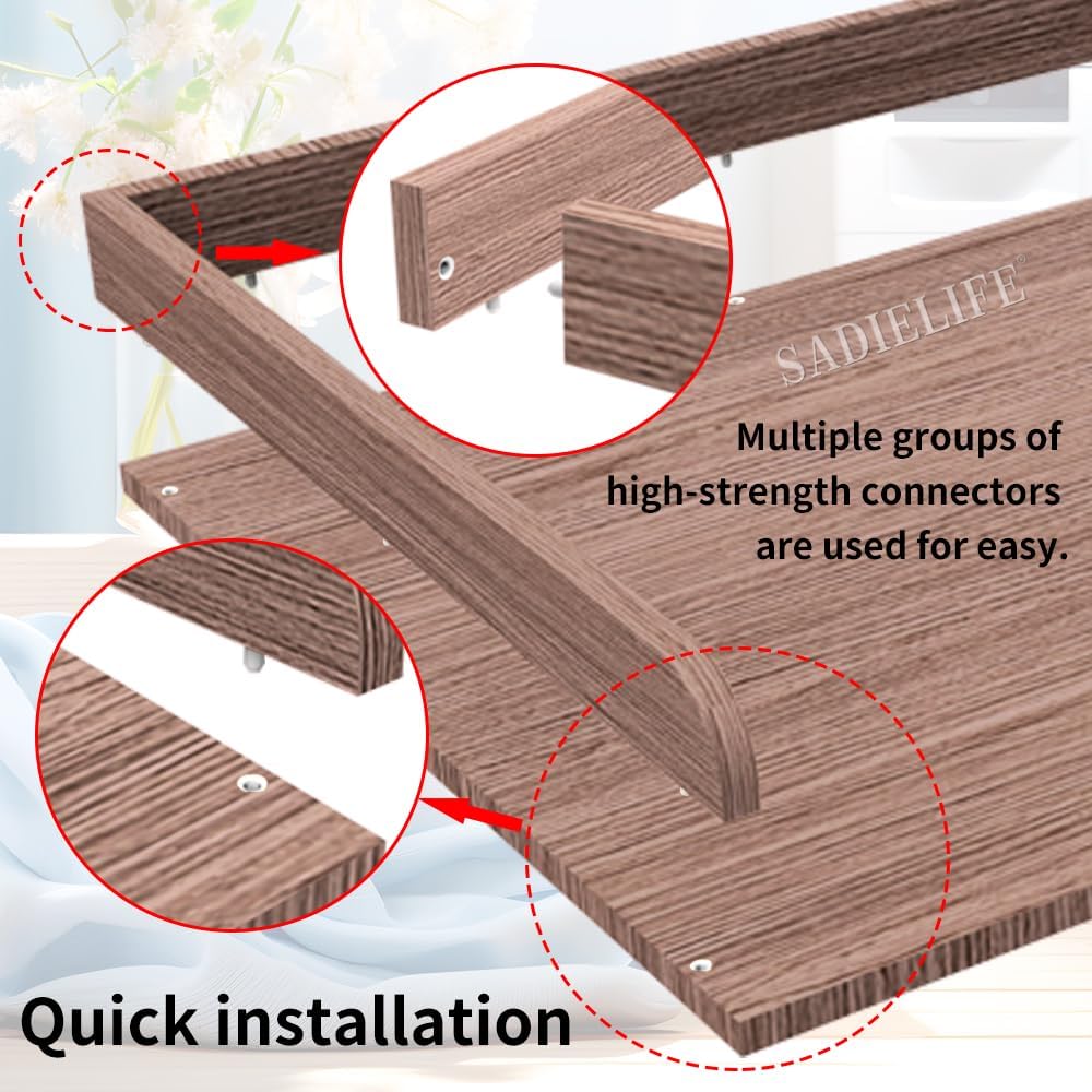 Washer Dryer Countertop Only,Edge Rails-27.5" Depth*27.5" Width Laundry Room Organization,High-Adhesion Non-Slip Protective Layer,with Edge Rails (Walnut)