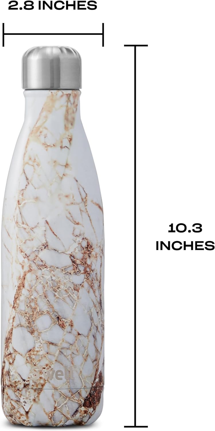 S'well Stainless Steel Water Bottle, 17oz, Calacatta Gold, Triple Layered Vacuum Insulated Containers Keeps Drinks Cold for 36 Hours and Hot for 18, BPA Free, Perfect for On the Go